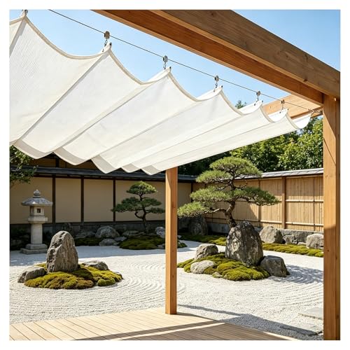 FENGZEQUAN Outdoor Pergola Shade Cover for Patio Deck Porch Retractable U Shape Wave Canopy Awning with Slide Flexible Design Hang Down Wire Cable Hardware Included(W2.8*L7m/W9.19*L22.96ft)