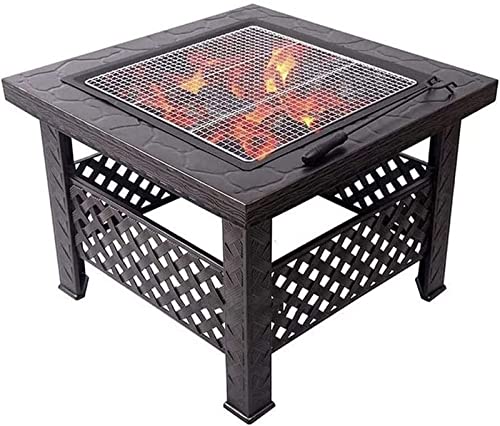 Garden Fire Pit Grill Bowl Grill Barbecue Rack Outdoor Fire Pit, Metal Fire Bowl Fireplace Backyard Patio Garden Stove with Spark Screen and Safe Poker, Fire Pits for Outside, Bonfire