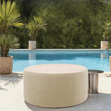 FDP 36" Round Oversized Outdoor Ottoman Featuring Sunbrella Two-Tone - Weather-Resistant, Fade-Resistant, Fully Assembled Patio Furniture for Backyard or Poolside Seating, 18" H - Flax/Sand