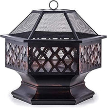 Garden Fire Pit Portable Grill Barbecue Rack Fire Pit Garden Stove Fireplace Iron Brazier Wood Burning Coal Pit Shaped with Spark Screen Cover and Fire Pit Tongs for Camping Backyard