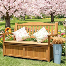 Laohucai 48.8 Inches Outdoor Garden Bench, Storage Bench, Solid Wood Patio Park Bench with Backrest, Arch Legs for Porch, Lawn, Yard(A)