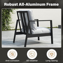 Seeheool 75" All-Weather Aluminum 3-seat Patio Sofa with Thick Light Gray Cushions & Black Frame