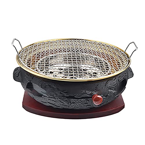 Charcoal Grill Portable Round Barbecue Stove Food Charcoal Stove With Steel Mesh Grill Base Tabletop BBQ Grill Outdoor Cooking Picnic Barbecue (Color : Black Size : 33x14cm)