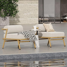GDFStudio Outdoor Upholstered Lounge Chair, Patio Teak-Finished Iron Club Chair with Beige Cushion,Stylish Comfortable Accent Chair Lounge Seating for Patio,Garden,Porch,Balcony 26"