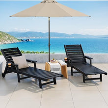 Takywep 78" Patio Chaise Lounge Chair Set of 2, Long 5-Positions Adjustable HDPE Outdoor Lounger for Pool, Poly Lounge Chair with Rolling Wheels & Cup Holder for Poolside, Deck, Black