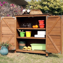 JHNKOJ Wooden Potting Bench with Storage Cabinet and Waterproof Box Outdoor Garden Table with 2 Shelves and Tool Organizer for Backyard Or Patio,One Color-Brown