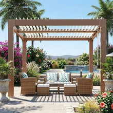 10x10FT Adjustable Aluminum Louvered Pergola – Reinforced Rustproof Frame, Hardtop Gazebo with Integrated Drainage, Wood Grain Finish, All-Weather Outdoor Shelter for Patio, Deck, Garden