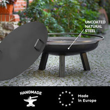 Ember 24" Cooking Fire Pit, Grill Plate and Cover Lid Attachment, Wood Burning for Backyard Grilling Campfire for Camping, Medium Outdoor Steel Firepit by Good Directions
