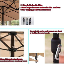 EUQKKWLOY Large 4.6M Patio Umbrella with Crank, Double UV Protection, Outdoor Table Sunshade for Terrace, Pool, Balcony, Beach - Khaki Garden Canopy