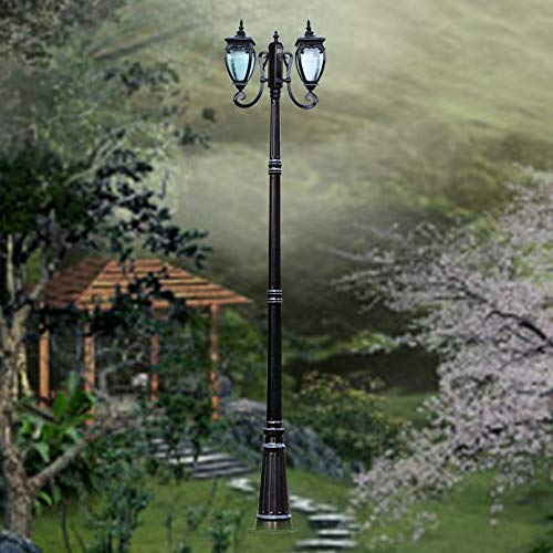 iumLeap 2-Light Traditional Black Die-Cast Alandscape Lantern Victorian Outdoor High Pole Street Light Ip54 Waterproof Garden Lighting Fitting Decking Patio Path Pil(Height 2.4m)