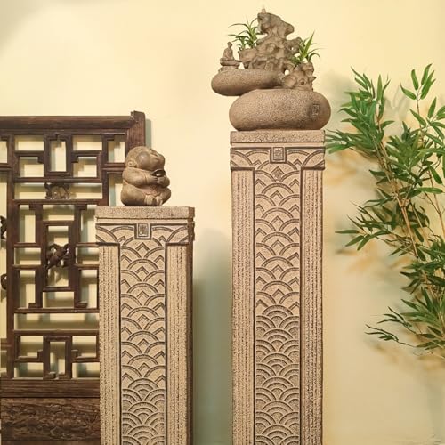 ARCVOX Traditional Asian Chinese Garden Pedestal Column, Synthetic Stone Design, Versatile Pedestal for Home and Garden Decor(Size XL)