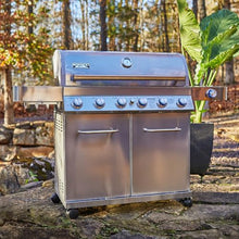 Monument Grills 77352 6+1 Burner Stainless Steel Cabinet Style Propane Gas Grill with Knob Controls, Side Burner, Built-In Thermometer, and Rotisserie Kit