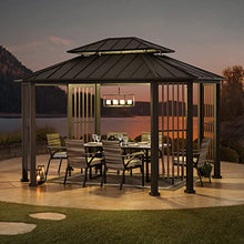 Sunjoy 11 x 13 ft. Hardtop Gazebo Outdoor Steel with Dual Rails and Ceiling Hook Grey