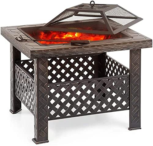 BBQ Grill Outdoor Outdoor Fire Pit with BBQ Grill Shelf Metal Garden Fireplace Patio Firepit Stove Brazier Outdoor Fireplace BBQ Grill Poker,Outdoor Fire Pits