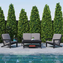 Flash Furniture Poly Resin Adirondack Loveseat, Black/Charcoal Cushions