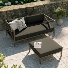 Modway Northlake Teak Outdoor Loveseat and Ottoman Set in Weathered Flint Gray – 2-Piece Outdoor Furniture Set with Weather-Resistant Cushions