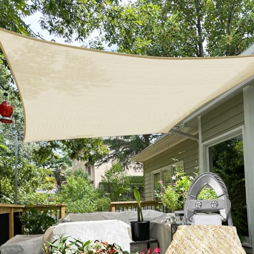 TANG Sunshades Depot A Ring Design Steel Cable Wire Reinforced Sun Shade Sail 25' x 29' Rectangle Beige