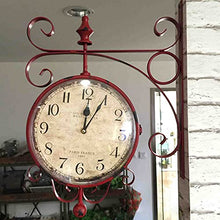 EHVYBDX Wall Clock, Outdoor Garden Wall Clock, Blue Double Sided Station Clock Garden Clock 360° Rotation Wrought Iron Retro Waterproof Outdoor Clock Decoration Outside Clock fo