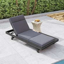 AODSHA Acacia Wood Chaise Lounge with 4'' Four Folds Cushion, Outdoor 79'' Patio Recliner Chair, 4-Position Adjustable Backrest Sun Lounger for Backyard Patio Lawn Garden,Black,Dark Gray