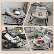 Adjustable Rocking Chair,Metal Rocking Chairs with High Back,Padded High Back Folding Rocker,Side Pocket Portable Rocking Lawn Chair Foldable,Modern Rocker Chairs for Living Room Bedroom Offices
