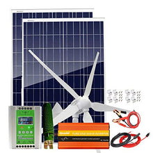 1200W Wind Solar Kit with 2000W Power Inverter Off Grid System for Motorhome：1000W 24V Wind Turbine Generator + 2pcs 100W Poly Solar Panel + Hybrid MPPT Charge Controller + Accessory