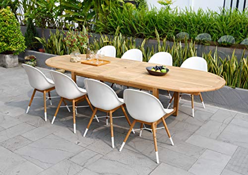 Amazonia Warwick 9-Piece Oval Patio Dining Set Teak Wood with White Chairs