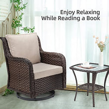 Towallmark Outdoor Swivel Wicker Glider Patio Chairs with Table Set, 3 Pieces Outdoor Bistro Set with 4”Thick Cushions and Coffee Table for Porch, Balcony, Deck (Beige)