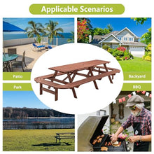 KEIKI Wood Picnic Table with Benches for 14-16 People, Outdoor Patio Dining Table with Extended Seating, Weather Resistant Wooden Table with Umbrella Hole for Backyard Garden Party