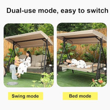 2-Seat Outdoor Patio Swing Chair, Patio Porch Swing with Adjustable Canopy, Adjustable Backrest, Heavy-Duty Metal Frame & Soft Cushion, for Backyard, Garden(Beige)