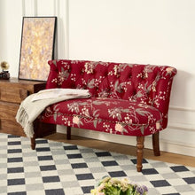 KEIKI 2-Piece Floral Loveseat & Ottoman Bench Set, Tufted, Red