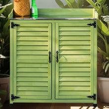 NYTFHMS Outdoor Garden Patio Wooden Storage Cabinet with Adjustable Shelf & Metal Top Green Color Potting Bench Storage Cabinet for Garden Tools,One Color-Gray