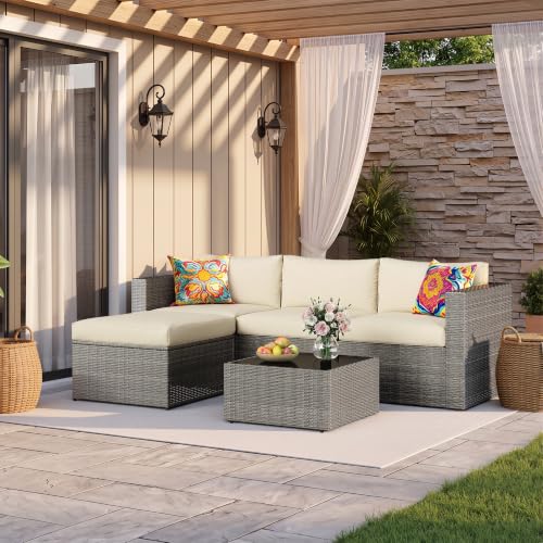 5 Pieces Wicker Patio Furniture Set - Patio Sofa and Chair for All Weather