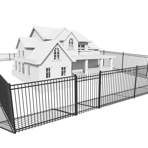 Fencer Wire 76FT Heavy Duty Flat Top Fence Barrier Kit, Anti-Rust Metal Steel Fence with 5FT Height X 8FT Width Panels, with Pinnacle Gate, Posts, Connectors, Outdoor Fencing for Yard
