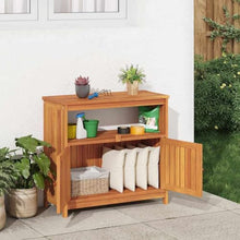 KGFHERENB Patio Console Table 31.5"x13.8"x29.5" Solid Acacia Wood Outdoor Sofa Table with Storage Shelf and Cabinet Doors for Entryway Garden Backyard Indoor