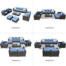Oviros 12-Piece Patio Furniture Set Outdoor Wicker Rattan Sofa Brown Wicker, Blue