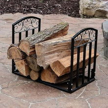 EliteBloom Indoor Firewood Log Rack with Scrolls, Heavy Duty Wrought Iron Firewood Holder, Powder-Coated Lumber Storage for Patio, Deck, and Fireplace