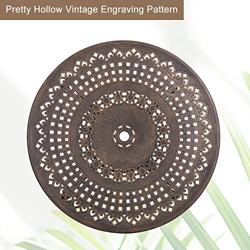 PHI VILLA 5 Piece Outdoor Patio Dining Set with Round Table and Chairs Golden Bronze