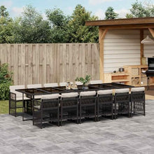 XHNIFBN 13 Piece Garden Dining Set with 129.9 Inch Table and 12 Chairs, Black Poly Rattan Wicker Outdoor Furniture Set with Cream White Cushions for Patio, Backyard, and Deck