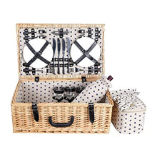 ZYBB Wicker Picnic Basket with Cutlery Insulation Bag Napkin Large Picnic Basket for 4 People 54X34x20cm
