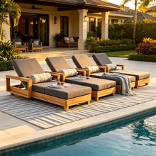 Merax Wood Chaise Lounge with 4 Triple-Fold Cushion, Dark Gray
