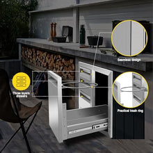 KODOM 29.5" W x 22.6" H x 21.7" D Outdoor Kitchen Stainless Steel Cabinet BBQ Access Triple Propane Drawers Combo with Fixed Trash Ring for BBQ Island Patio Grill Station