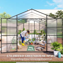 10x12 FT Greenhouse, Heavy Duty Polycarbonate Greenhouses for Outdoors with Thicken Sturdy Aluminum Frame, Large Walk-in Green House with Stakes, Ropes, Roof Vent, for Outside Garden Backyard, Black