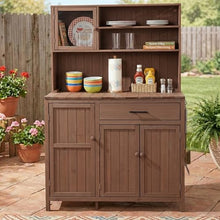Roomfitters 65" Garden Potting Bench with Storage Hutch, Outdoor Potting Table & Prep Station, Drawer, Cabinet, Shelves, Brown