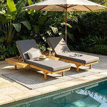 Christopher Knight Home Acacia Wood Chaise Lounge Chair Set of 2, Double/Single Outdoor Sunbathing Pool Lounger with 4'' Cushion, Patio Wooden Adjustable Backrest Lounge Sofa, Teak+Gray