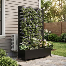 Metal Planter Box with Trellis, 73"x35"x16 Metal Raised Garden Bed with Trellis, Metal Planter Box with Drainage Holes & Lockable Wheels & Privacy Screen for Climbing Plants, Vegetables, Vines