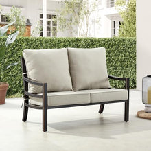 Oakland Living Black Aluminum Patio Deep Seating Outdoor Two Seater Loveseat with Light Grey Cushions