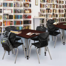 Romig Kee 42" Square Adjustable Classroom Table Mahogany with 4 Andy 18" Stack Chairs Black