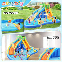 AKEYDIY Inflatable Water Slide Park with Splash Pool and Climbing Wall