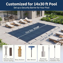 FammyLoft Inground Pool Safety Cover Fits 14x30ft Pools, Winter Pool Covers for Inground Pools, Swimming Pool Cover with Hardware Kit Included, Triple Stitched Mesh, Blue