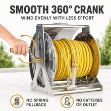Garden Hose Reel with 10, 20, 30 or 40 m Hose Options, 304 Stainless Steel Frame, Wall or Floor Mount, Smooth Hand Crank, Brass Connectors and Multi-Pattern Nozzle 40m